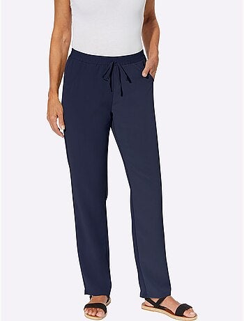 Pantalon léger à imprimé floral et uni avec ceinture élastique - taille standard - moda vilona