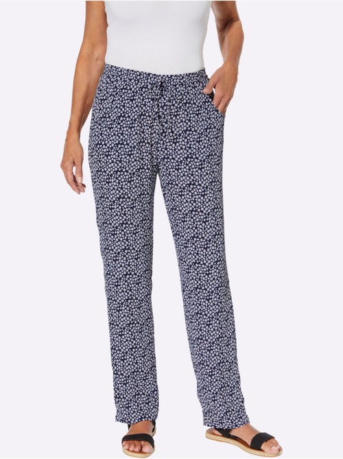 Pantalon léger à imprimé floral et uni avec ceinture élastique - taille standard - moda vilona - Kiabi Pantalon léger à imprimé floral et uni avec ceinture élastique - taille standard - moda vilona - Kiabi