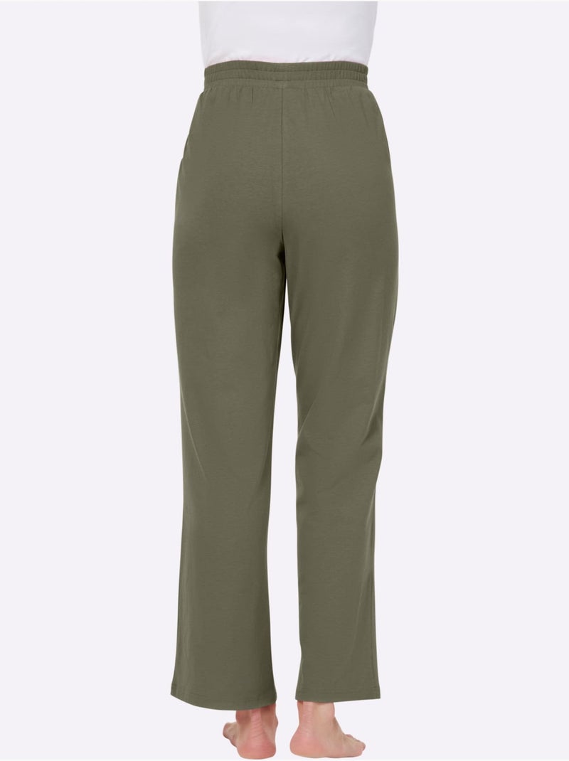 Pantalon léger à jambes droites avec ceinture élastique et poches latérales - taille courte - witt Kaki - Kiabi
