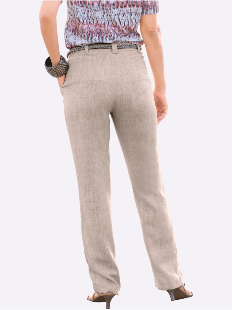 Pantalon léger en imitation lin avec ceinture élastique et poches - Taille courte - Witt Gris foncé - Kiabi