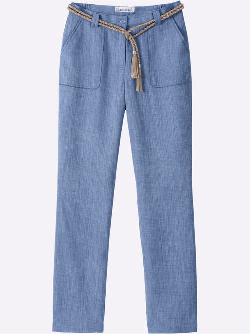 Pantalon léger en imitation lin avec ceinture élastique et poches - Taille standard - Witt - Kiabi