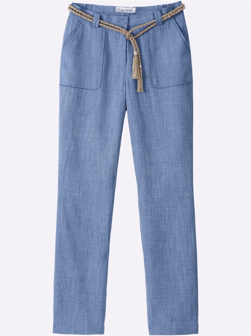 Pantalon léger en imitation lin avec ceinture élastique et poches - Taille standard - Witt Gris tourterelle - Kiabi