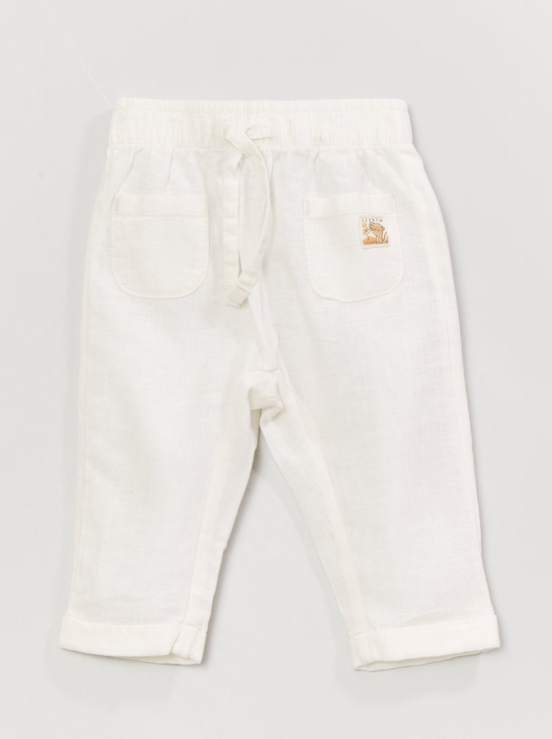 Pantalon léger en lin et coton blanc - Kiabi