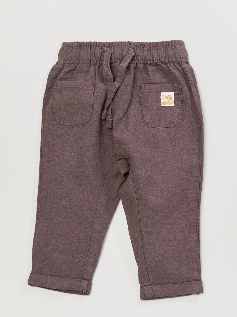 Pantalon léger en lin et coton GRIS - Kiabi