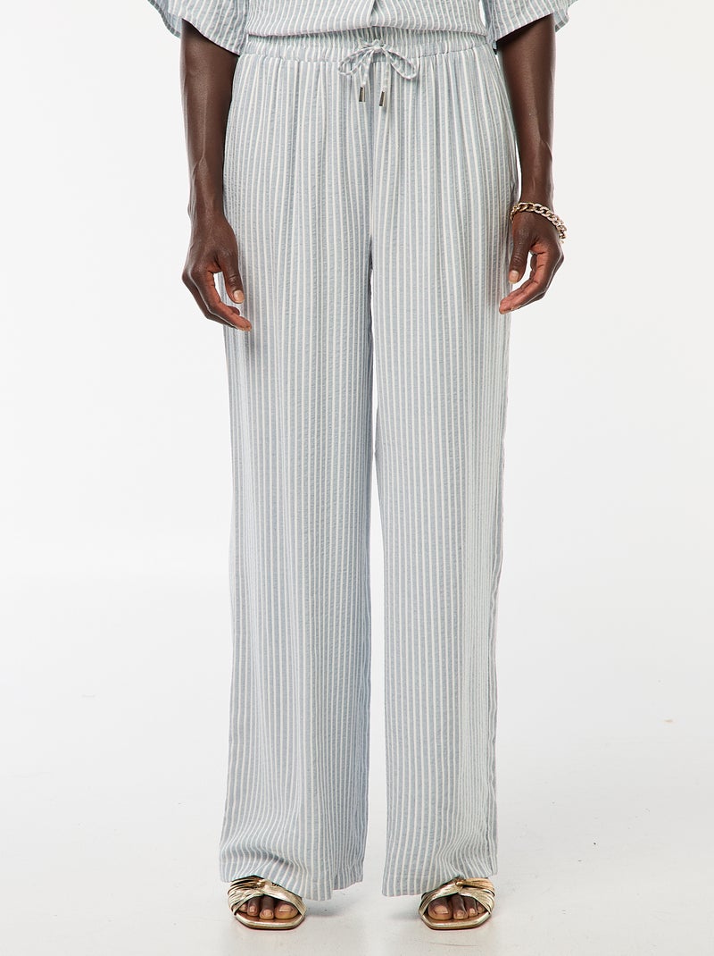 Pantalon léger et rayé coupe large Bleu - Kiabi