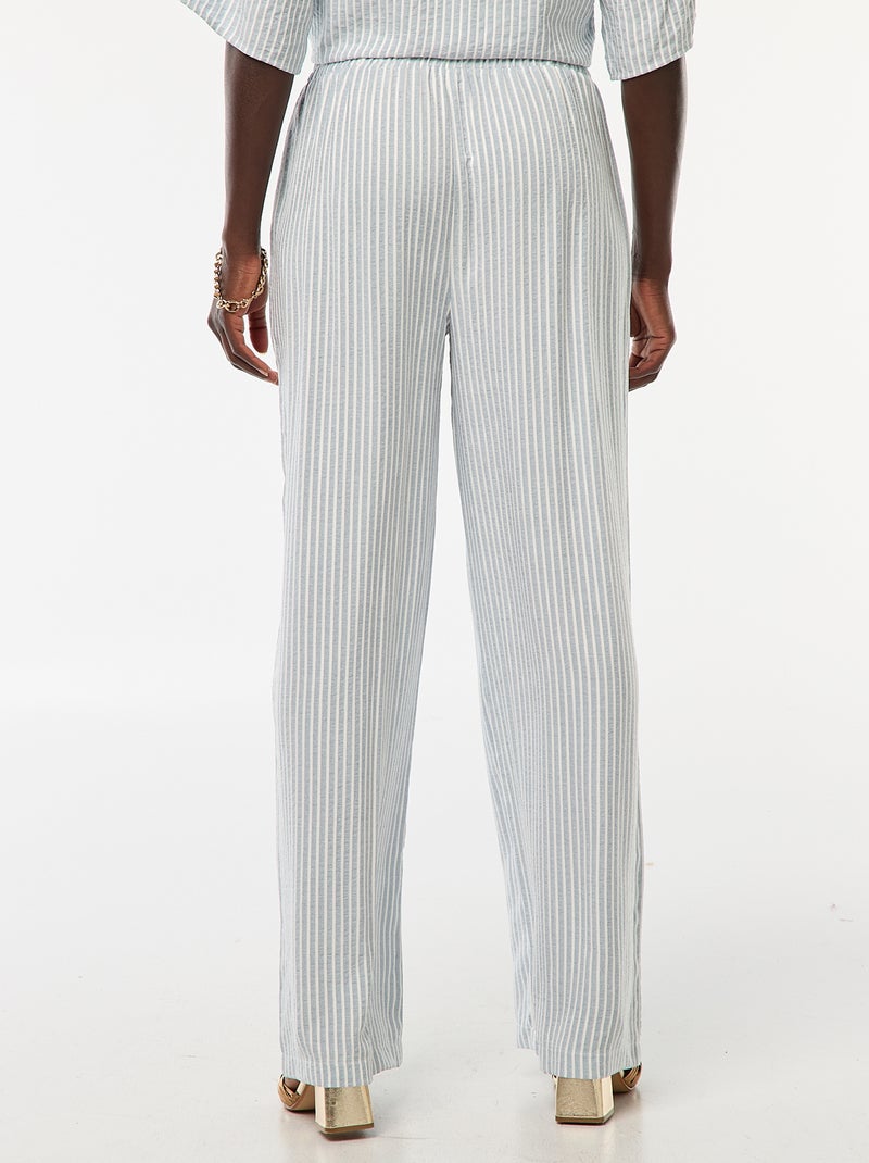 Pantalon léger et rayé coupe large Bleu - Kiabi