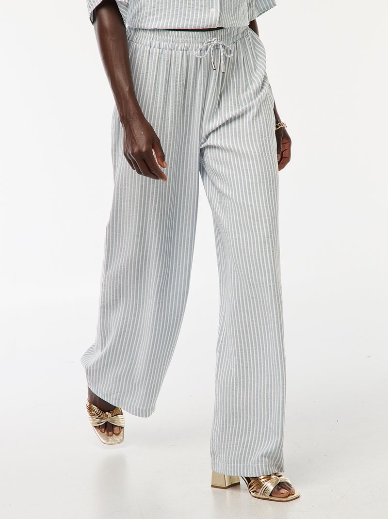 Pantalon léger et rayé coupe large Bleu - Kiabi
