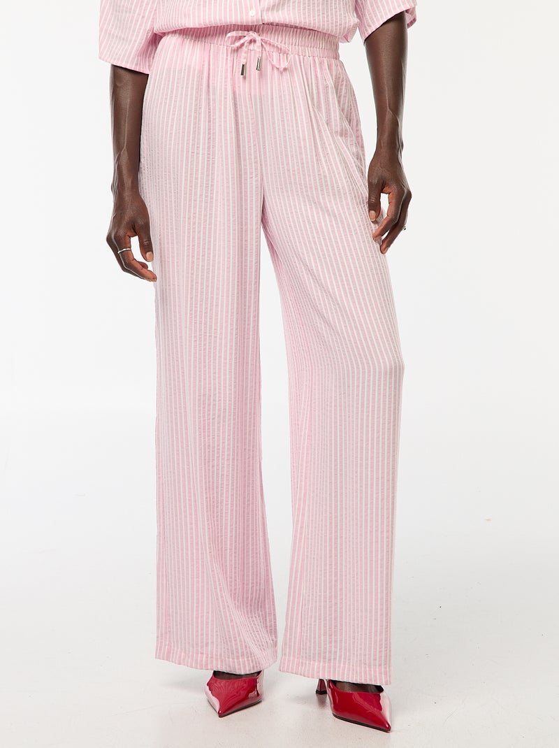 Pantalon léger et rayé coupe large Rose - Kiabi