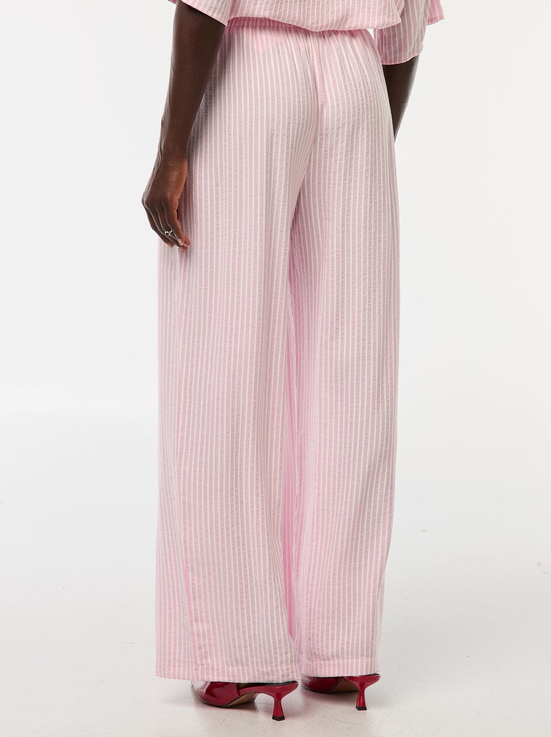Pantalon léger et rayé coupe large Rose - Kiabi