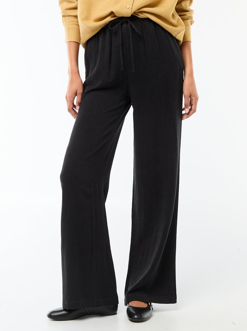 Pantalon léger femme à coupe large avec taille élastiquée Noir - Kiabi
