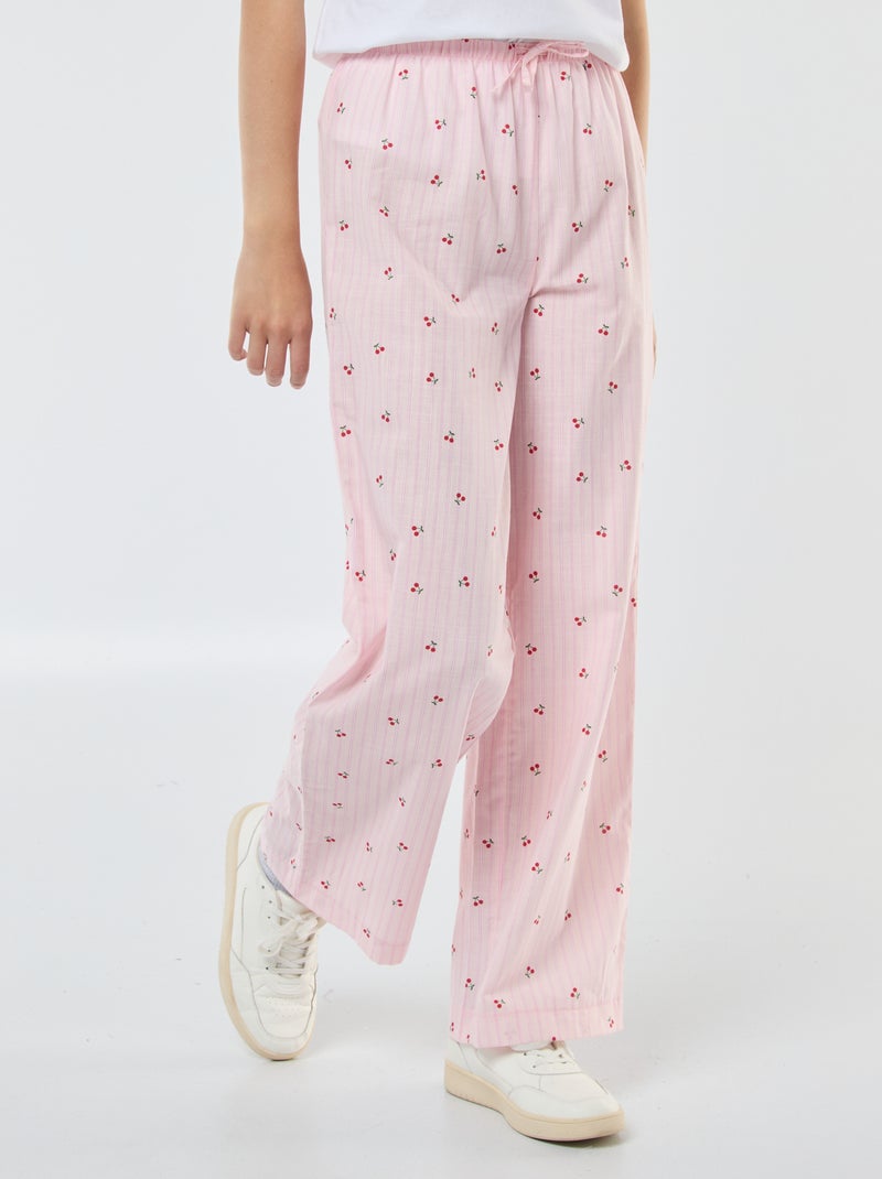 Pantalon léger rayé imprimé 'cerises' Rose - Kiabi
