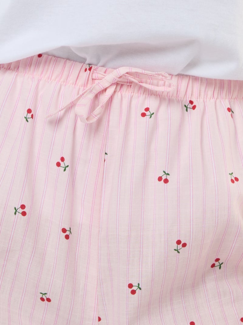 Pantalon léger rayé imprimé 'cerises' Rose - Kiabi
