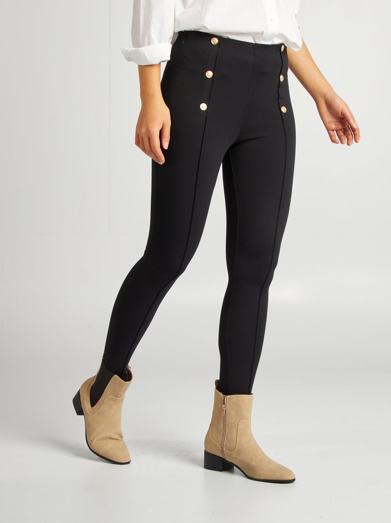 Pantalon legging avec boutons dorés fantaisies noir - Kiabi