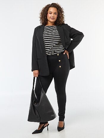 Pantalon legging uni taille haute avec boutons dorés