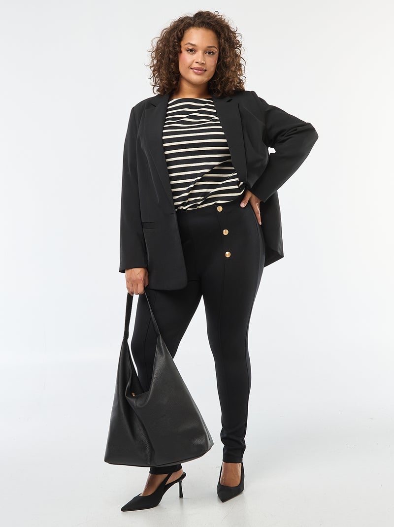 Pantalon legging uni taille haute avec boutons dorés Noir - Kiabi