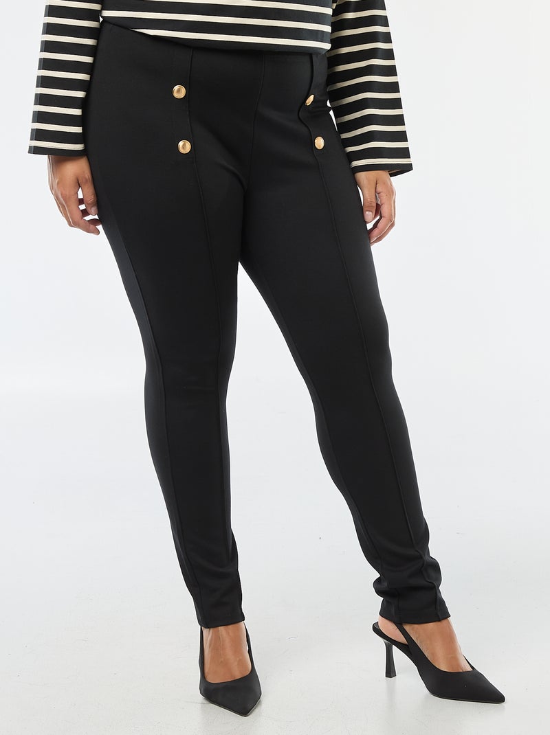 Pantalon legging uni taille haute avec boutons dorés Noir - Kiabi