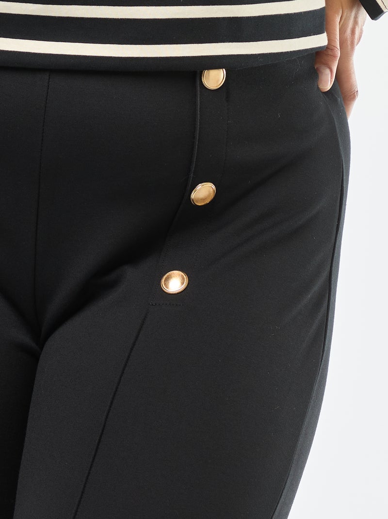 Pantalon legging uni taille haute avec boutons dorés Noir - Kiabi