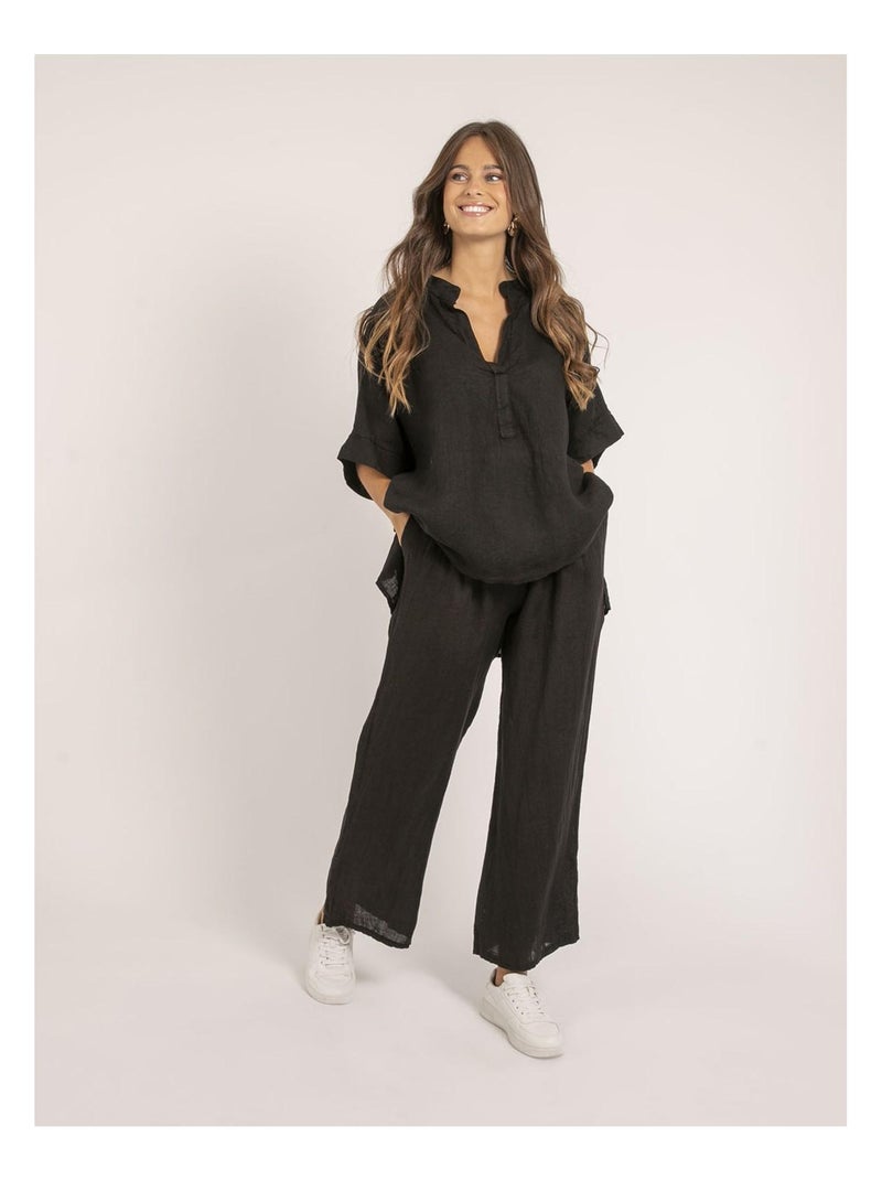 Pantalon lin ernest Noir - Kiabi