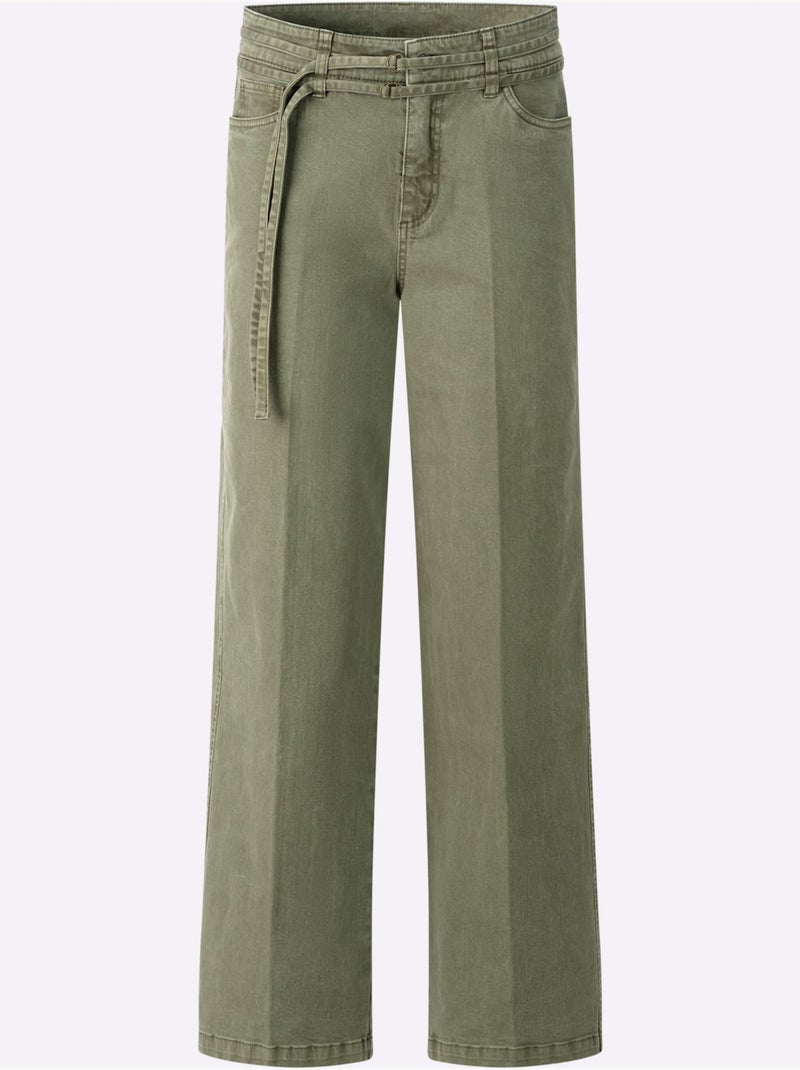 Pantalon Livré Avec Ceinture - Taille Standard - Helline Kaki - Kiabi