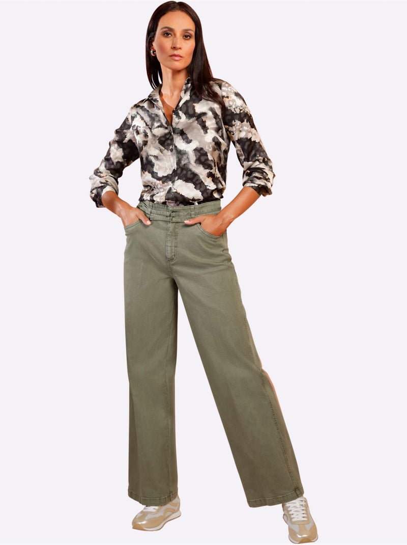 Pantalon Livré Avec Ceinture - Taille Standard - Helline Kaki - Kiabi