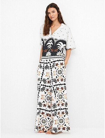 Pantalon long à imprimé tropical