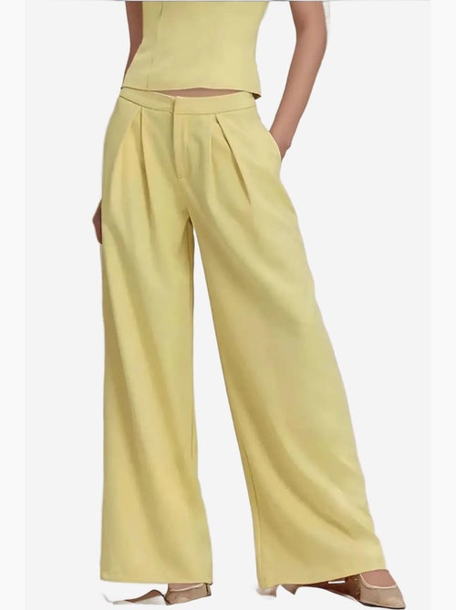 Pantalon long à jambes larges plissées hiccup - Kiabi Pantalon long à jambes larges plissées hiccup - Kiabi