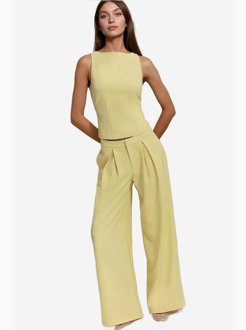 Pantalon long à jambes larges plissées hiccup Jaune - Kiabi