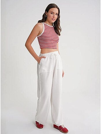 Pantalon long à taille élastique et jambe droite pour femme mixray