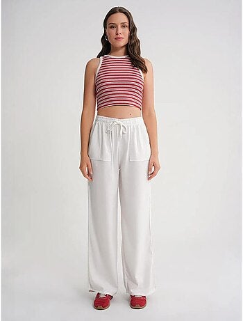 Pantalon long à taille élastique et jambe droite pour femme mixray