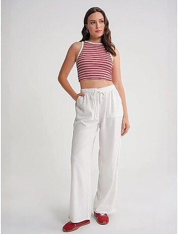 Pantalon long à taille élastique et jambe droite pour femme mixray