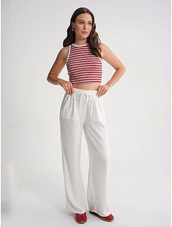 Pantalon long à taille élastique et jambe droite pour femme mixray