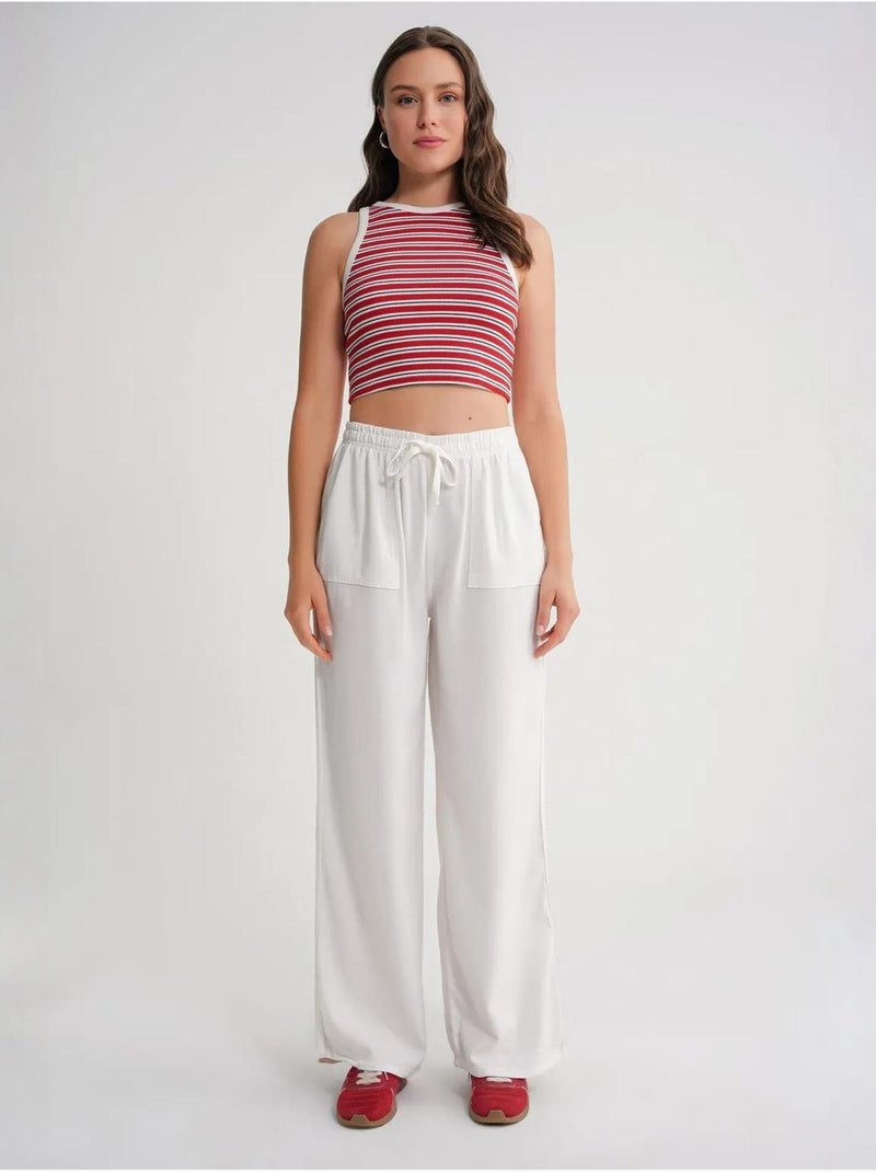Pantalon long à taille élastique et jambe droite pour femme mixray Blanc cassé - Kiabi