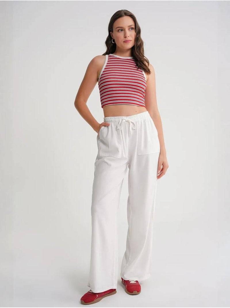 Pantalon long à taille élastique et jambe droite pour femme mixray Blanc cassé - Kiabi
