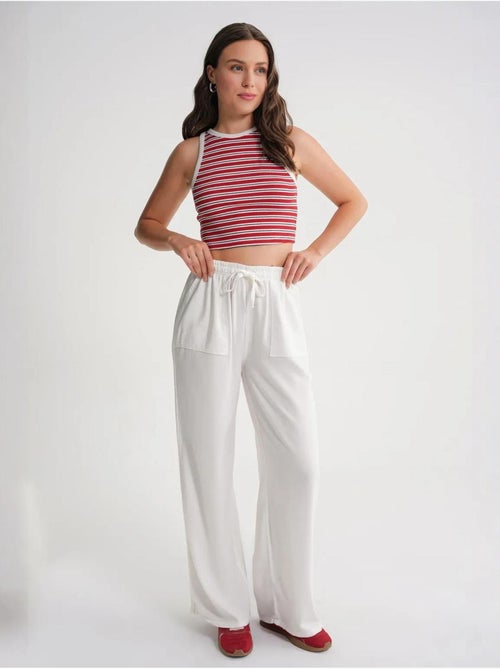 Pantalon long à taille élastique et jambe droite pour femme mixray - Kiabi Pantalon long à taille élastique et jambe droite pour femme mixray - Kiabi