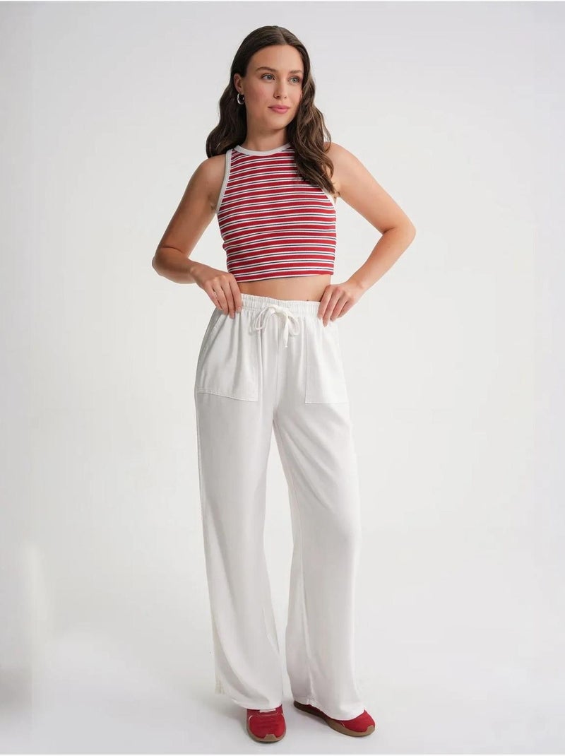 Pantalon long à taille élastique et jambe droite pour femme mixray Blanc cassé - Kiabi