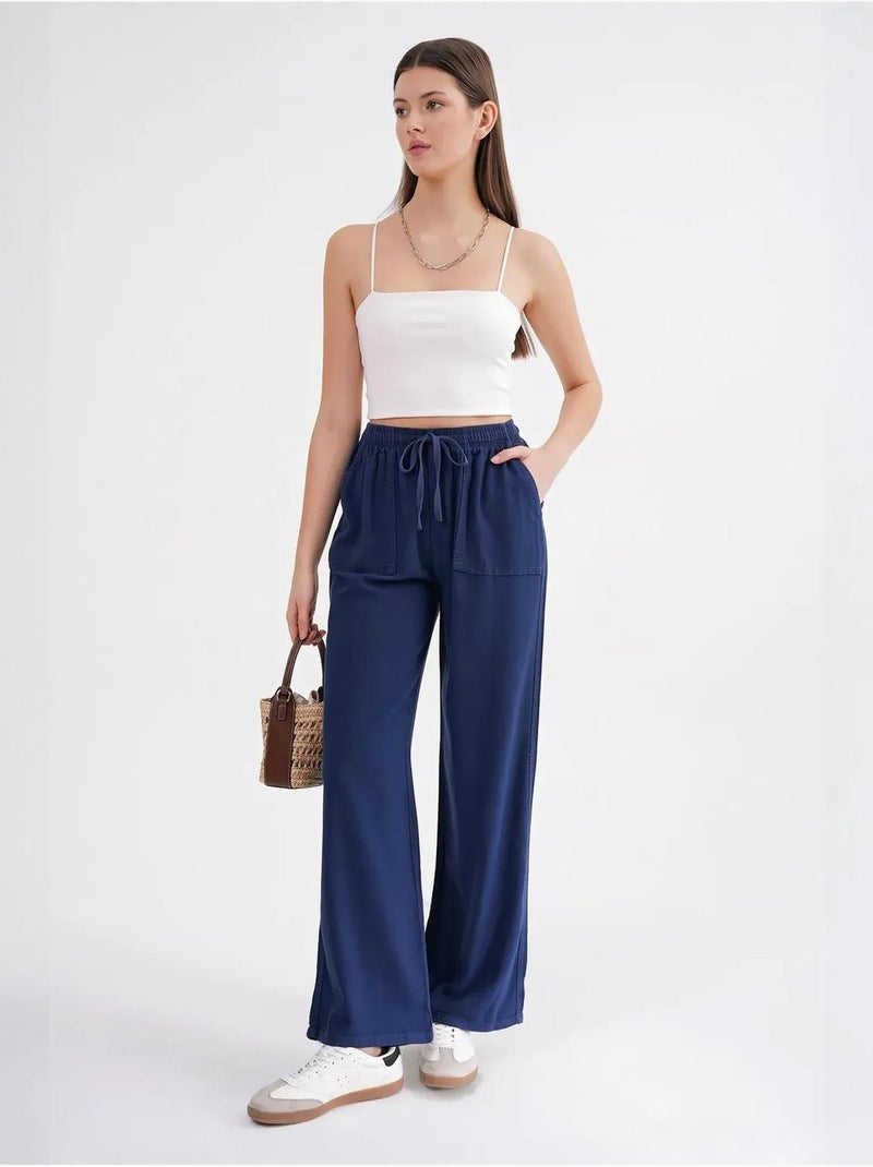 Pantalon long à taille élastique et jambe droite pour femme mixray Bleu marine - Kiabi