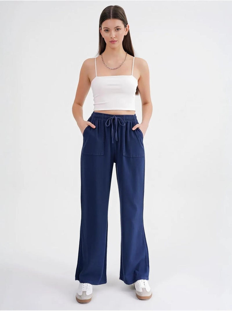 Pantalon long à taille élastique et jambe droite pour femme mixray Bleu marine - Kiabi