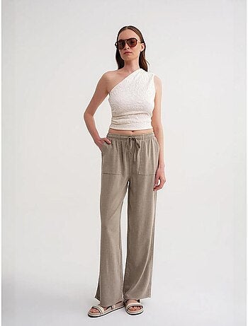 Pantalon long à taille élastique et jambe droite pour femme mixray