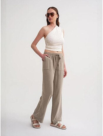 Pantalon long à taille élastique et jambe droite pour femme mixray
