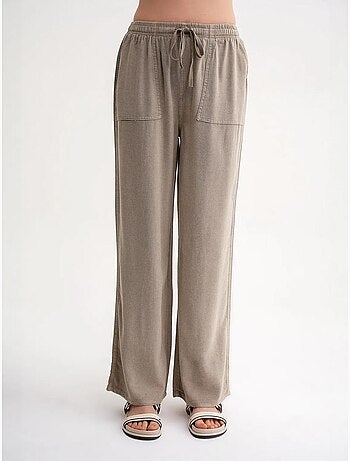 Pantalon long à taille élastique et jambe droite pour femme mixray