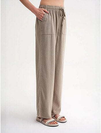 Pantalon long à taille élastique et jambe droite pour femme mixray