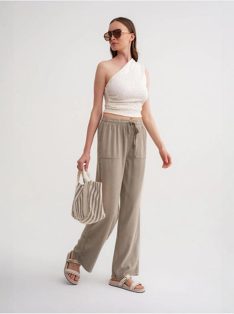Pantalon long à taille élastique et jambe droite pour femme mixray Kaki - Kiabi