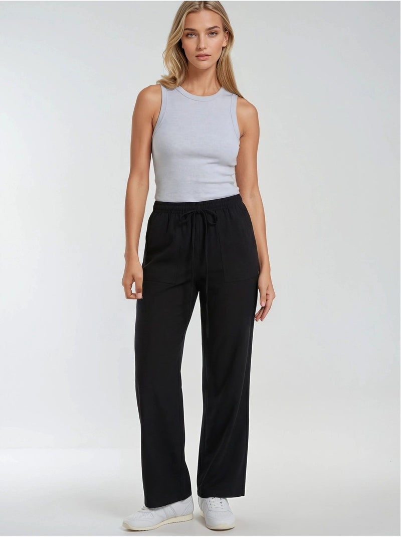 Pantalon long à taille élastique et jambe droite pour femme mixray Noir - Kiabi