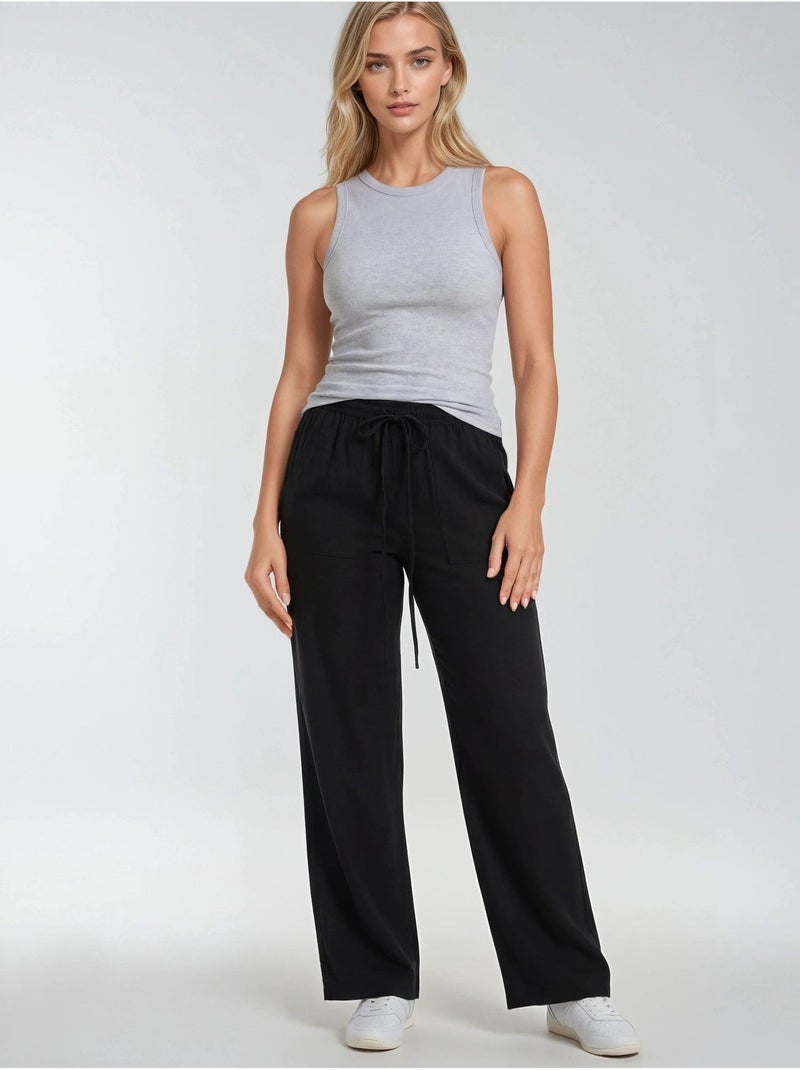 Pantalon long à taille élastique et jambe droite pour femme mixray Noir - Kiabi