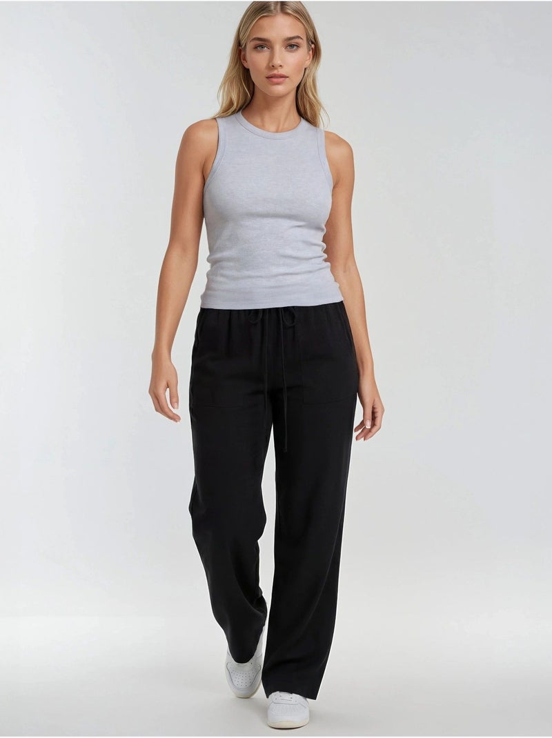 Pantalon long à taille élastique et jambe droite pour femme mixray Noir - Kiabi