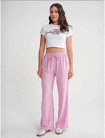 Pantalon long à taille élastique et jambe droite pour femme mixray