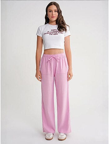 Pantalon long à taille élastique et jambe droite pour femme mixray