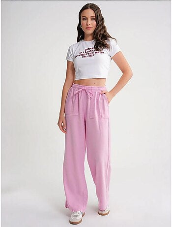 Pantalon long à taille élastique et jambe droite pour femme mixray