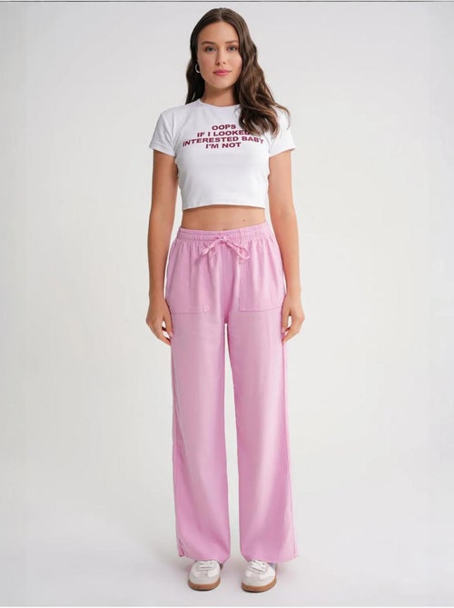 Pantalon long à taille élastique et jambe droite pour femme mixray - Kiabi