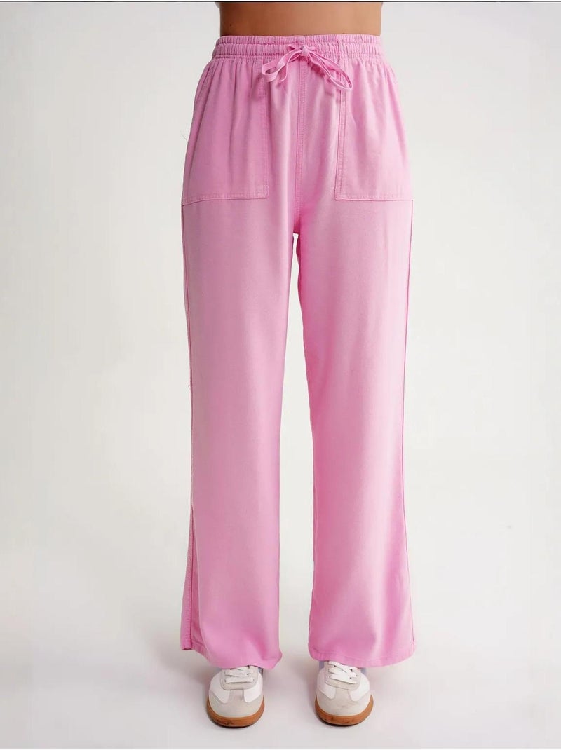 Pantalon long à taille élastique et jambe droite pour femme mixray Rose - Kiabi